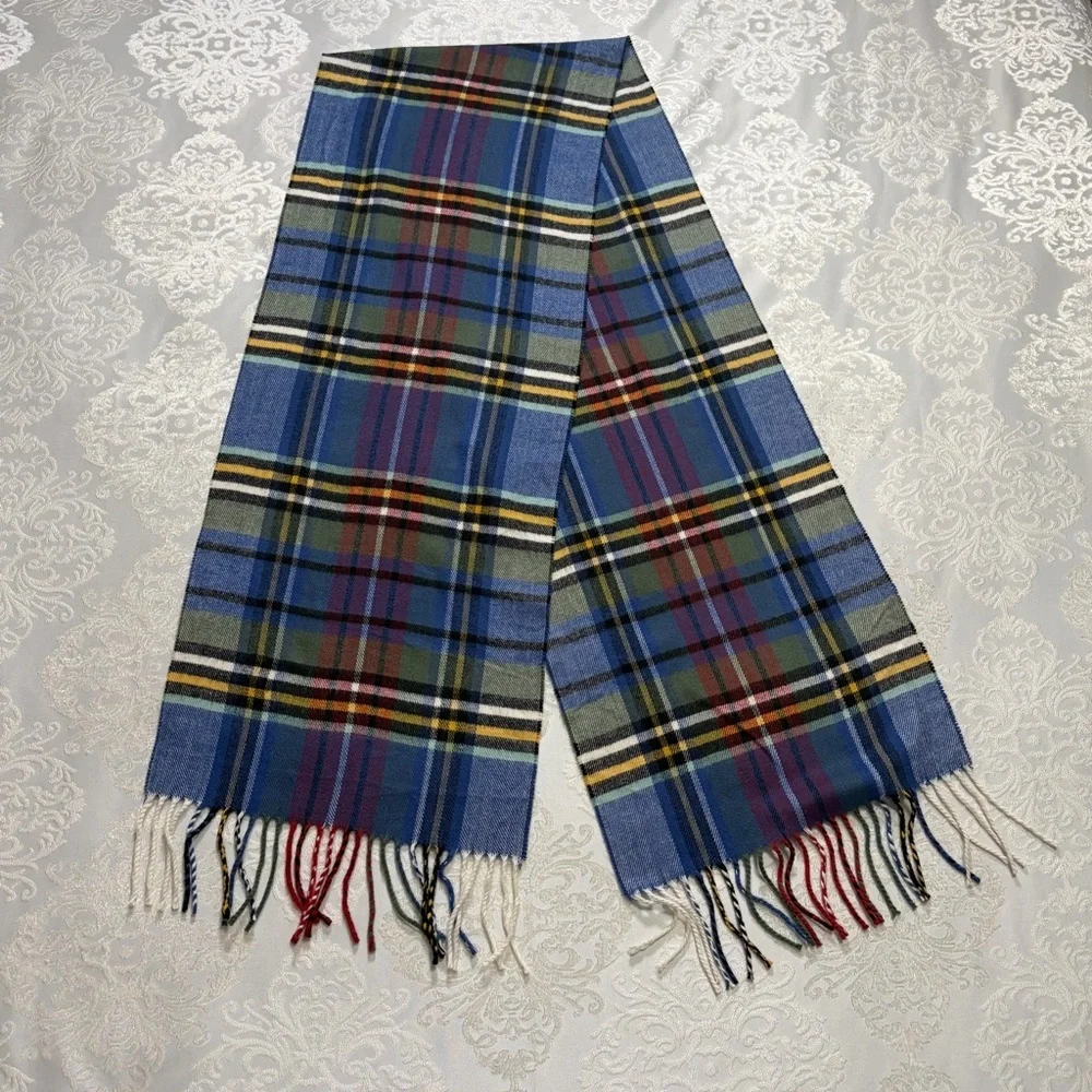 Italy Design Cashmere Blend Multicolor Plaid Scarf With Fringe